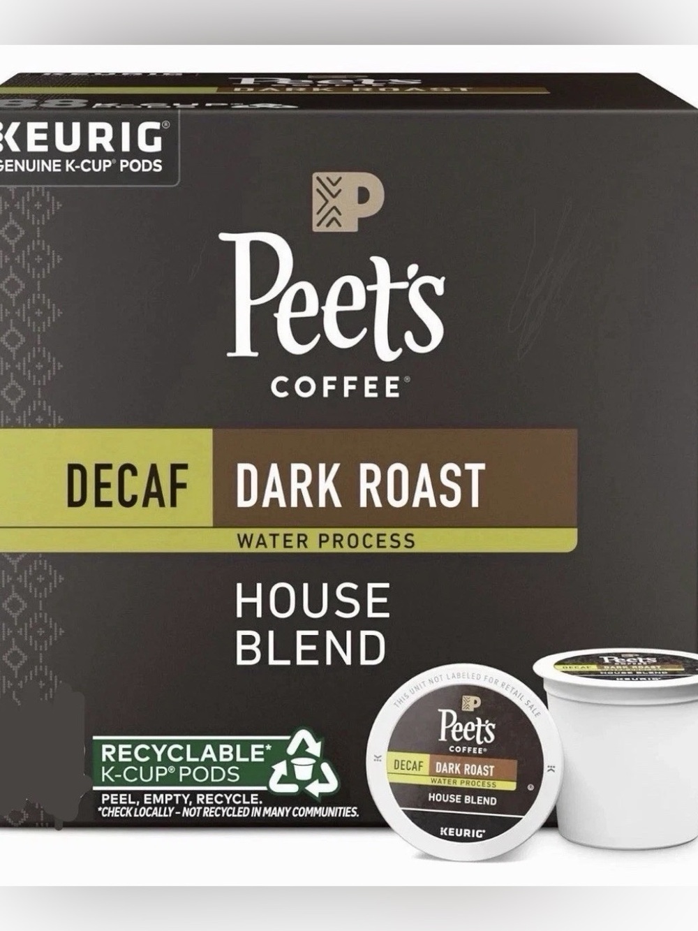 Peet’s coffee dark roast House Blend Decaf K cups - coffee pods 60 count